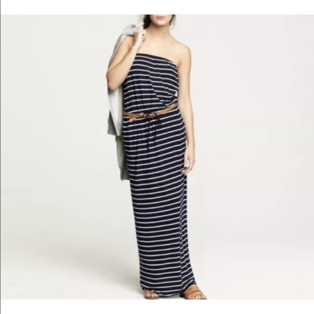 JCREW Aimee blue and white striped strapless dress